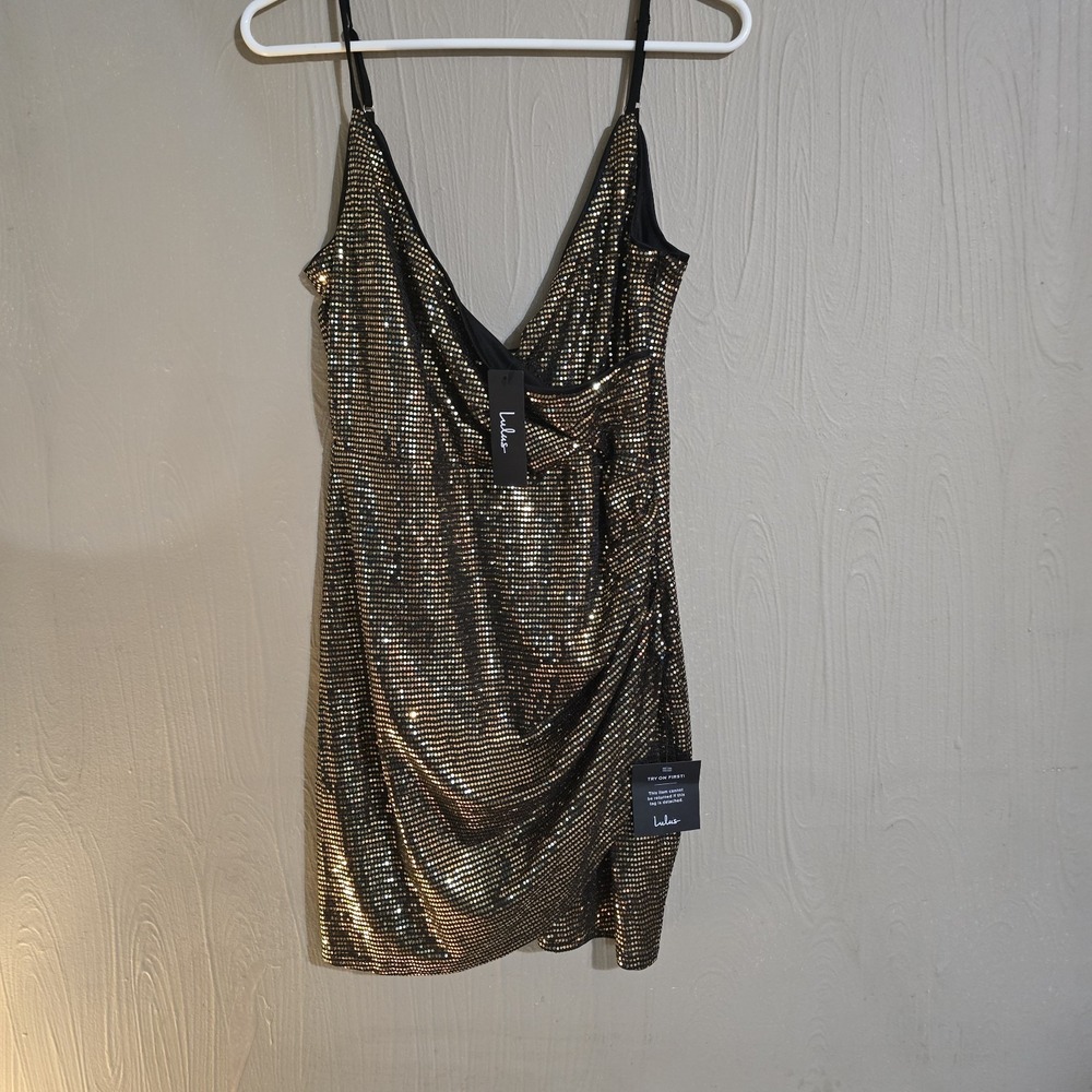 Lulus Gold & Black Sequin Mini Cocktail Dress Sz Med